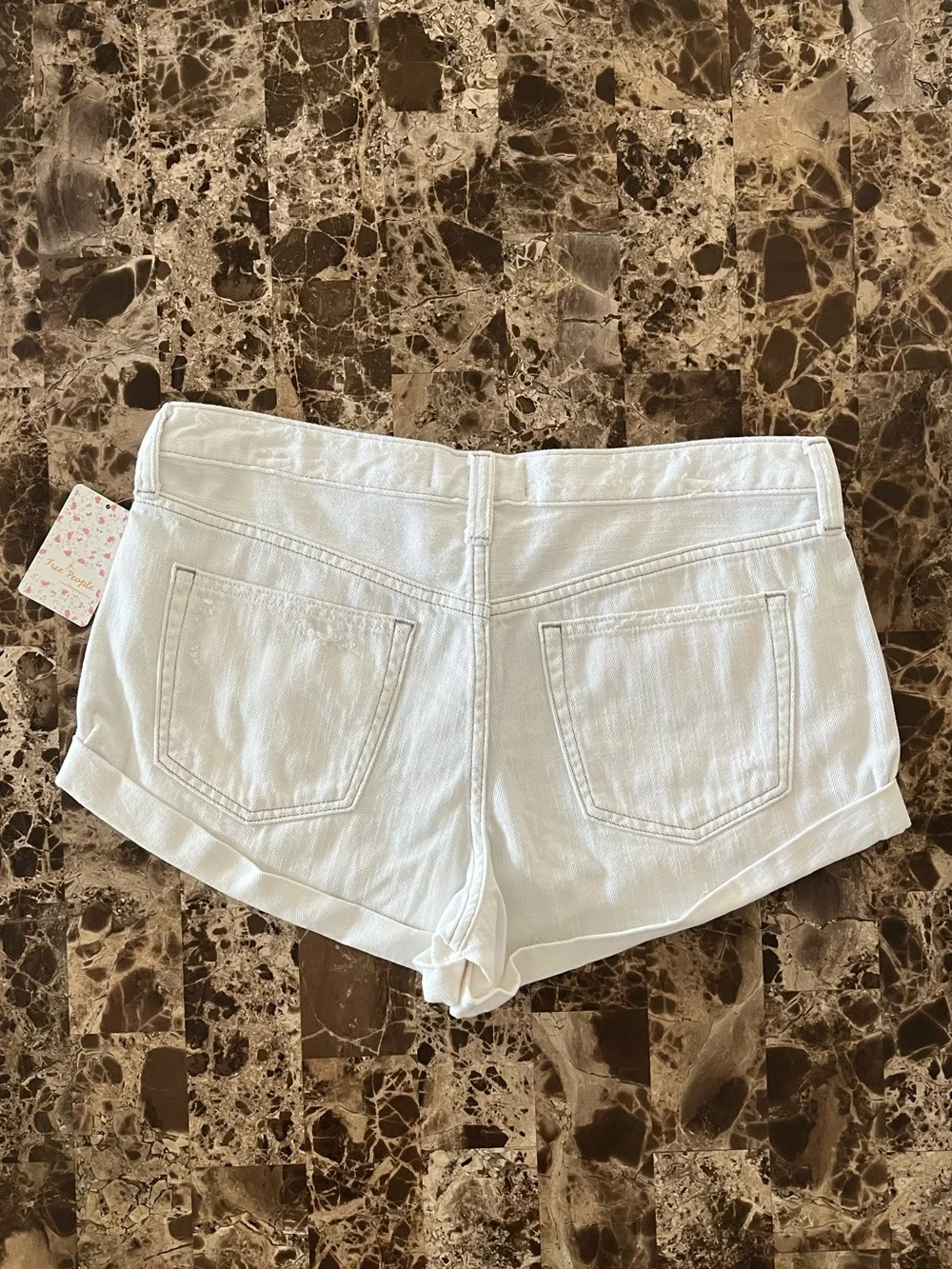 Free People White Distressed Cuffed Mid-Rise Button-Fly Denim Shorts